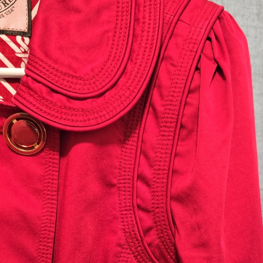 Juicy Couture Vibrant Red Double Breasted 3/4 Sleeve Trench‎ Coat Size Medium - Picture 3 of 16